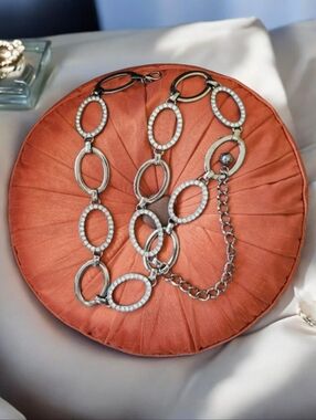 Vintage Silver Tone Chunky Oval Link Statement Chain Accessory - Rhinestones